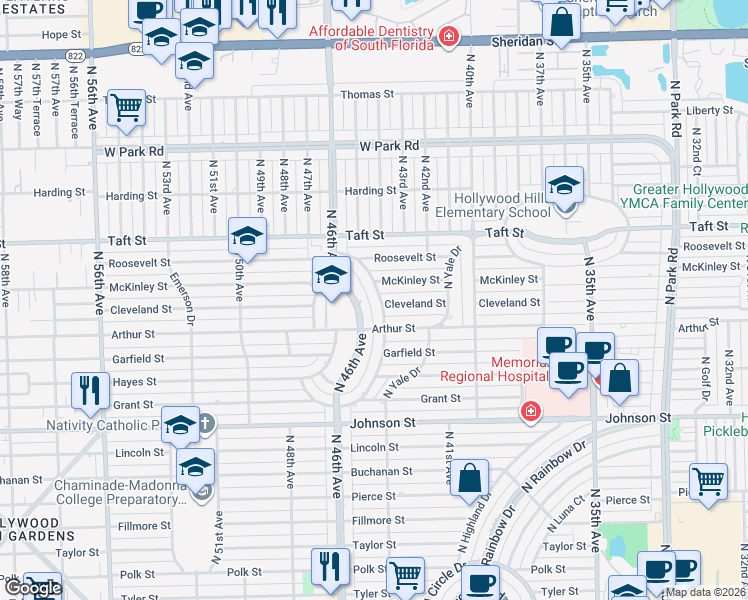 map of restaurants, bars, coffee shops, grocery stores, and more near 1500 East Hawthorne Circle in Hollywood