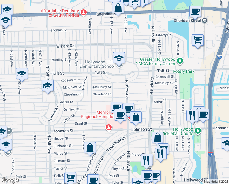 map of restaurants, bars, coffee shops, grocery stores, and more near 3700 McKinley Street in Hollywood
