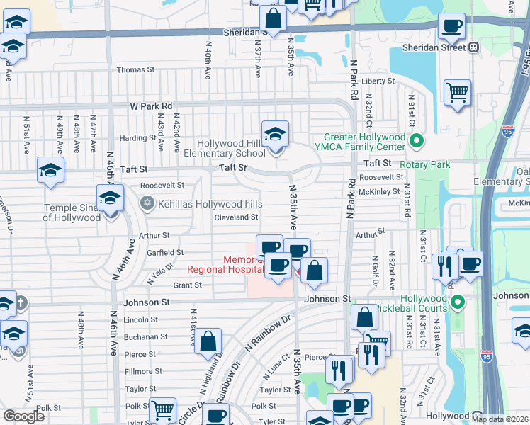 map of restaurants, bars, coffee shops, grocery stores, and more near 3700 McKinley Street in Hollywood