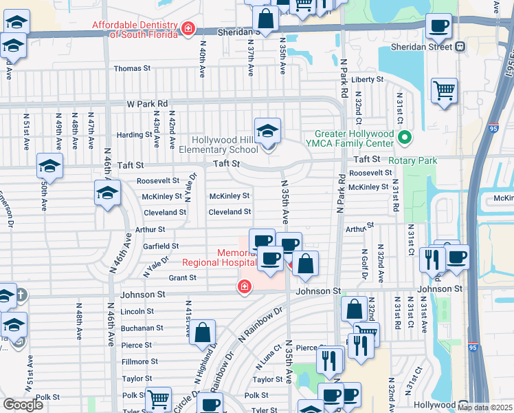 map of restaurants, bars, coffee shops, grocery stores, and more near 3700 McKinley Street in Hollywood