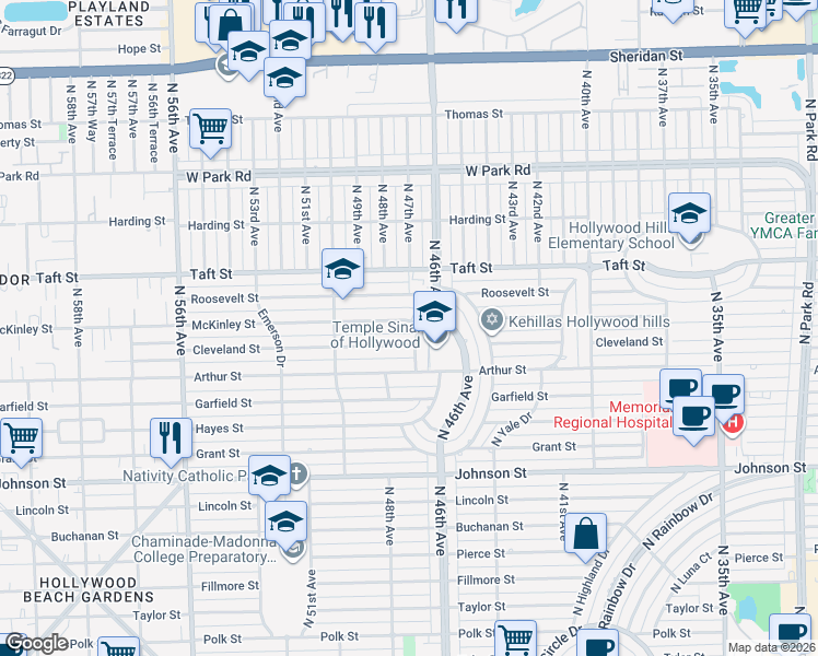 map of restaurants, bars, coffee shops, grocery stores, and more near 4713 McKinley Street in Hollywood
