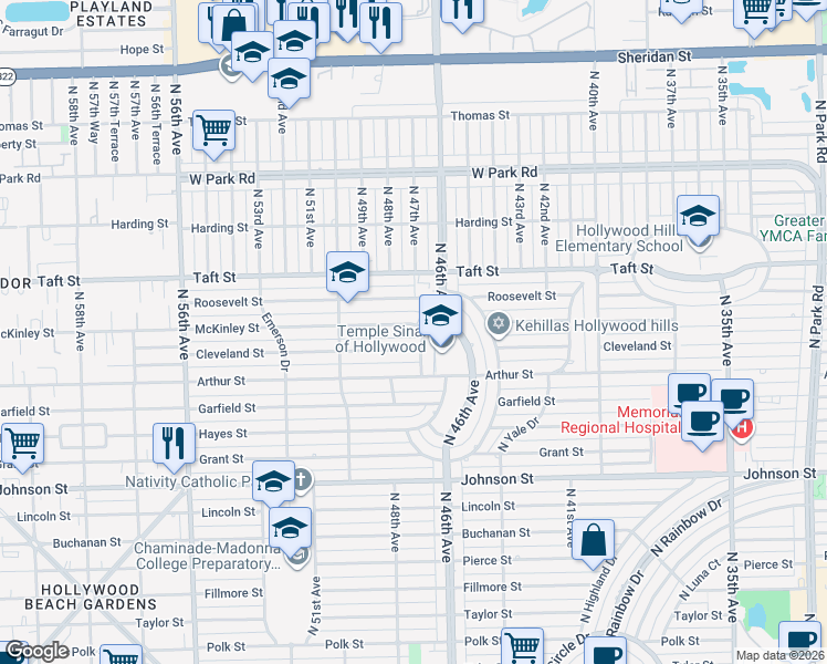 map of restaurants, bars, coffee shops, grocery stores, and more near 4713 McKinley Street in Hollywood