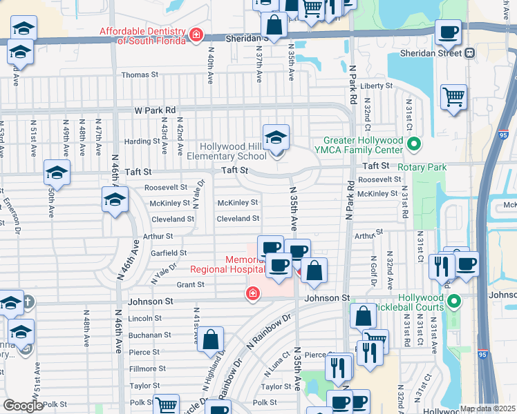 map of restaurants, bars, coffee shops, grocery stores, and more near 3700 McKinley Street in Hollywood