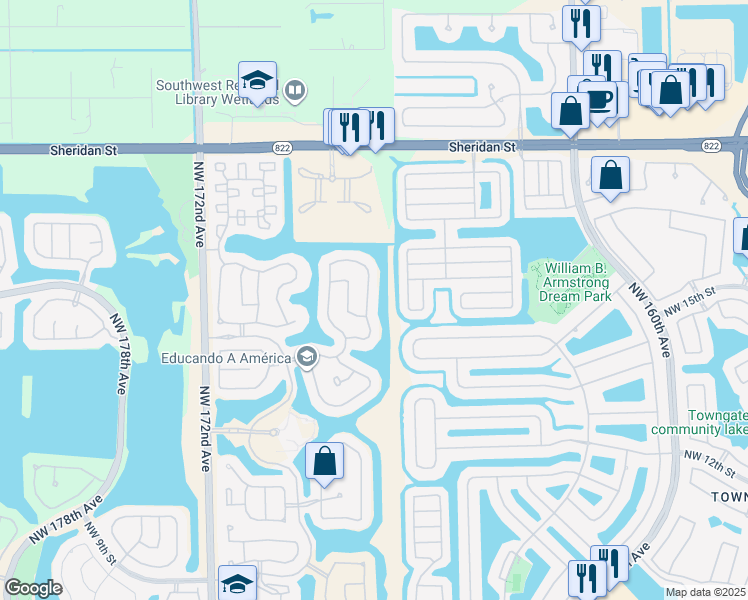 map of restaurants, bars, coffee shops, grocery stores, and more near 1937 Northwest 167th Avenue in Pembroke Pines