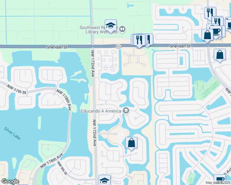 map of restaurants, bars, coffee shops, grocery stores, and more near 1944 Northwest 169th Avenue in Pembroke Pines