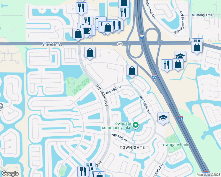 map of restaurants, bars, coffee shops, grocery stores, and more near 15832 Northwest 15th Court in Pembroke Pines