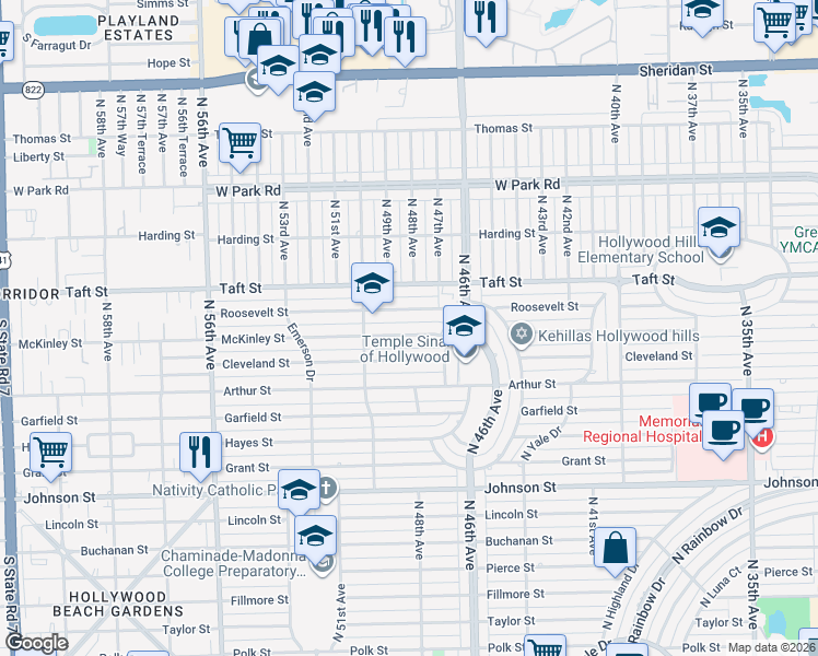 map of restaurants, bars, coffee shops, grocery stores, and more near 4713 McKinley Street in Hollywood