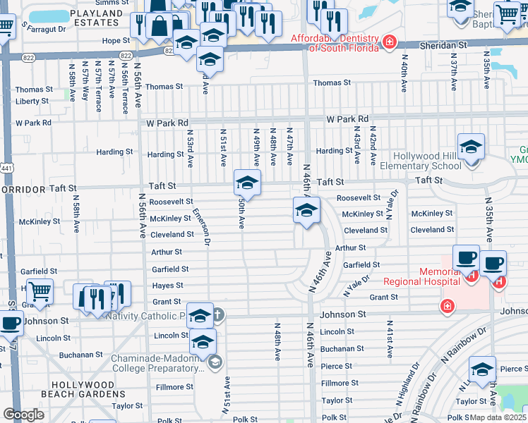map of restaurants, bars, coffee shops, grocery stores, and more near 4907 McKinley Street in Hollywood