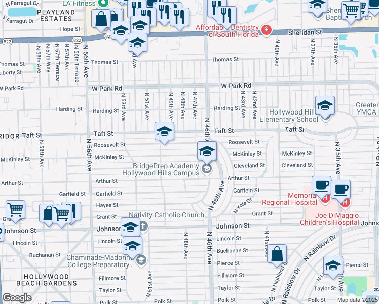 map of restaurants, bars, coffee shops, grocery stores, and more near 4713 McKinley Street in Hollywood