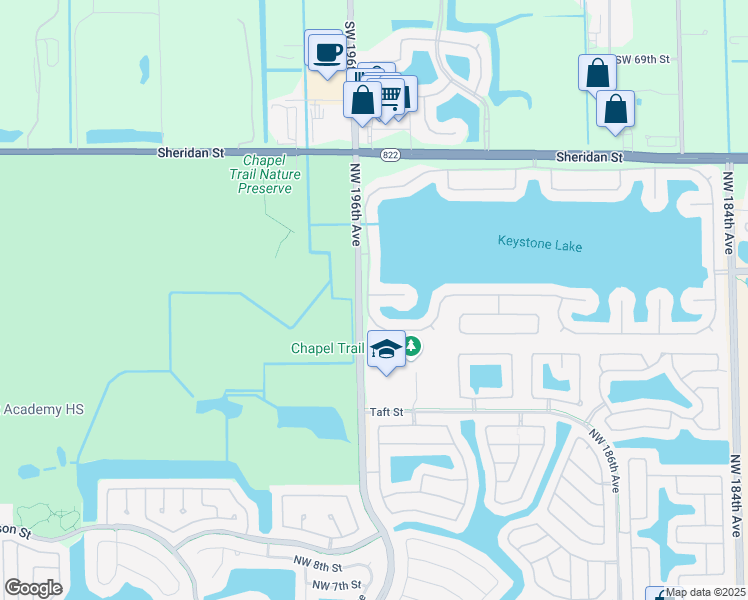 map of restaurants, bars, coffee shops, grocery stores, and more near 2333 Northwest 195th Avenue in Pembroke Pines