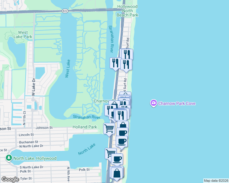 map of restaurants, bars, coffee shops, grocery stores, and more near in Hollywood