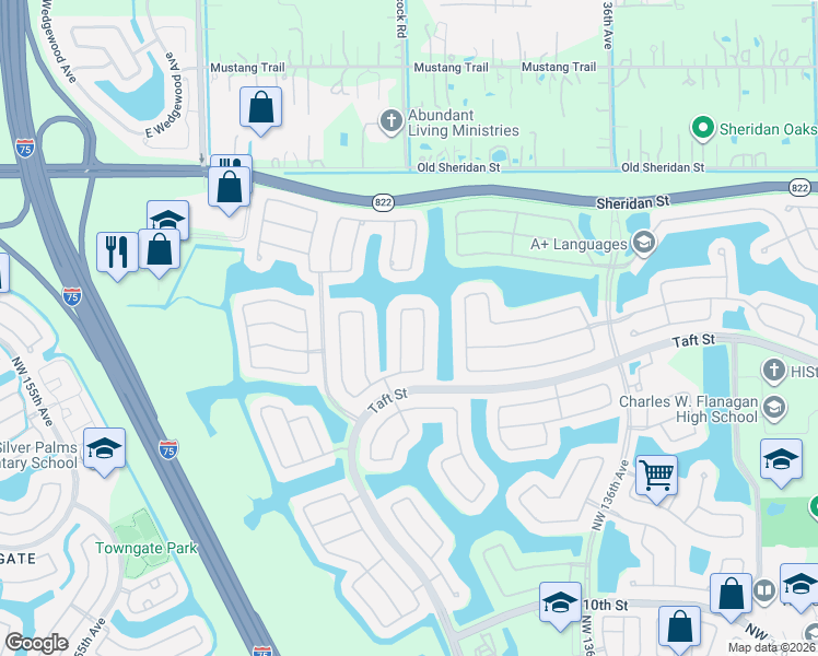map of restaurants, bars, coffee shops, grocery stores, and more near 1867 Northwest 139th Avenue in Pembroke Pines