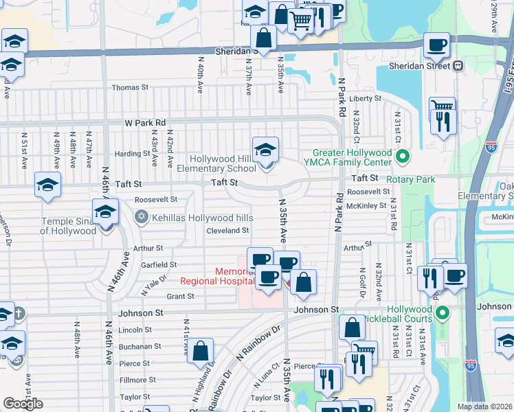 map of restaurants, bars, coffee shops, grocery stores, and more near 3700 McKinley Street in Hollywood