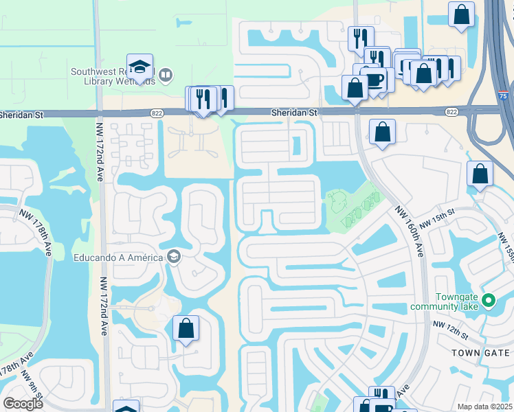 map of restaurants, bars, coffee shops, grocery stores, and more near 1785 Northwest 165th Avenue in Pembroke Pines