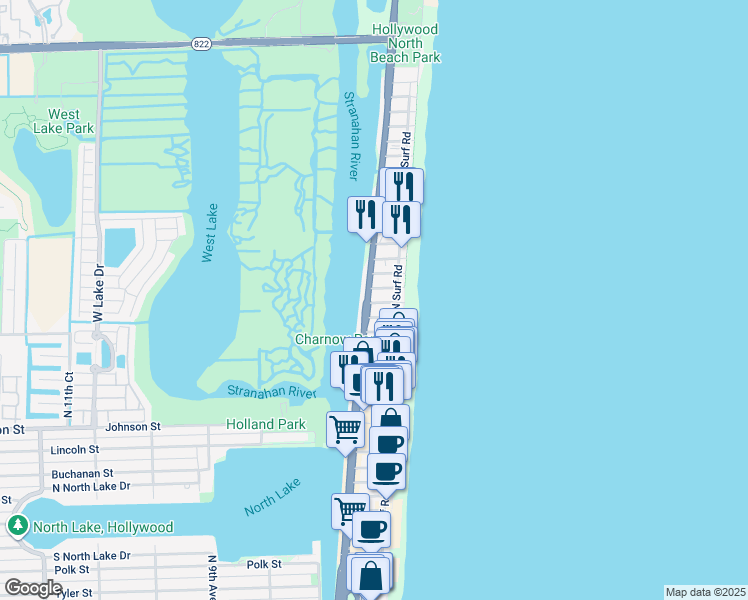 map of restaurants, bars, coffee shops, grocery stores, and more near in Hollywood