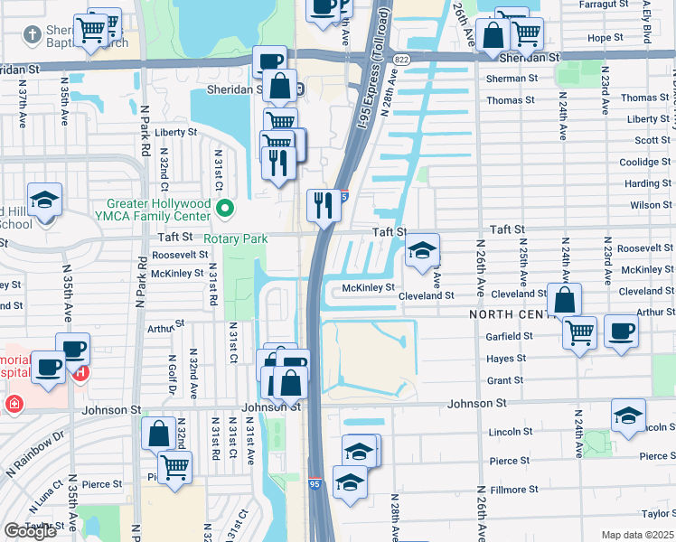 map of restaurants, bars, coffee shops, grocery stores, and more near 2903 McKinley Street in Hollywood