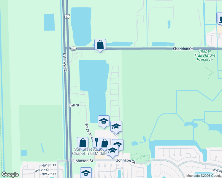 map of restaurants, bars, coffee shops, grocery stores, and more near 1998 Northwest 208th Way in Pembroke Pines