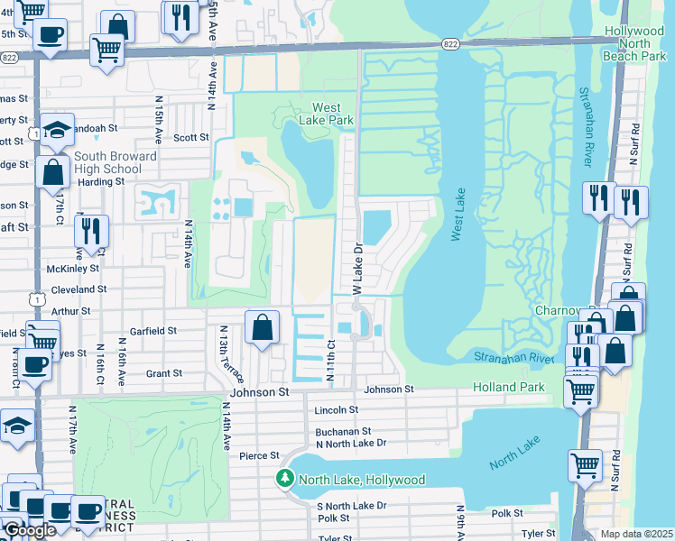 map of restaurants, bars, coffee shops, grocery stores, and more near 1130 Lyontree Street in Hollywood