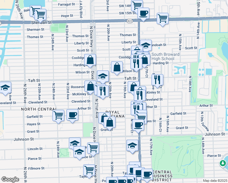 map of restaurants, bars, coffee shops, grocery stores, and more near 1939 McKinley Street in Hollywood