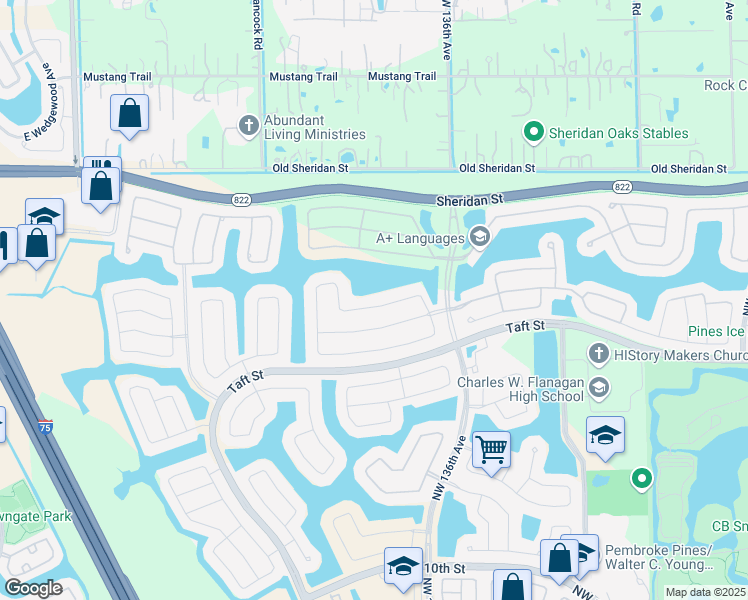 map of restaurants, bars, coffee shops, grocery stores, and more near 13781 Northwest 19th Street in Pembroke Pines
