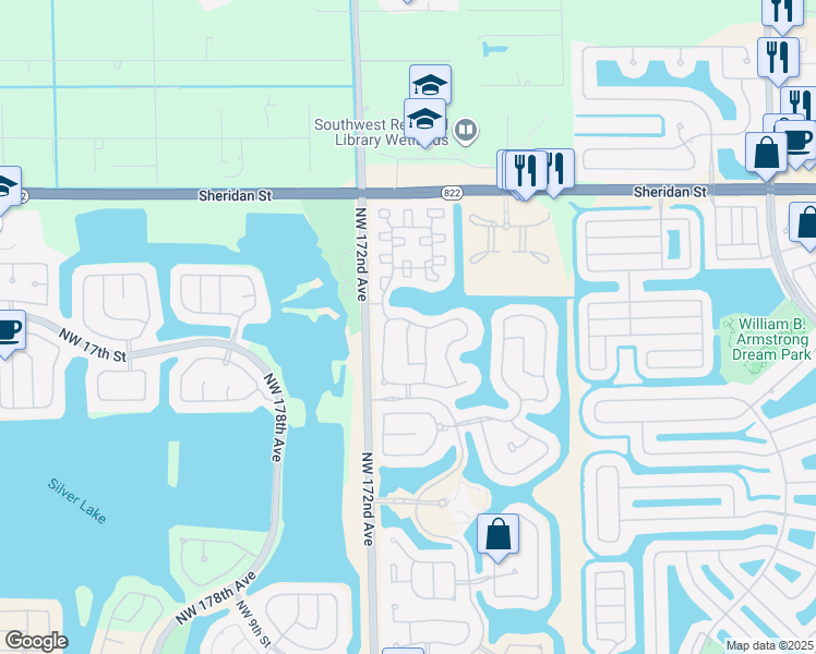 map of restaurants, bars, coffee shops, grocery stores, and more near 2200 Northwest 170th Terrace in Pembroke Pines
