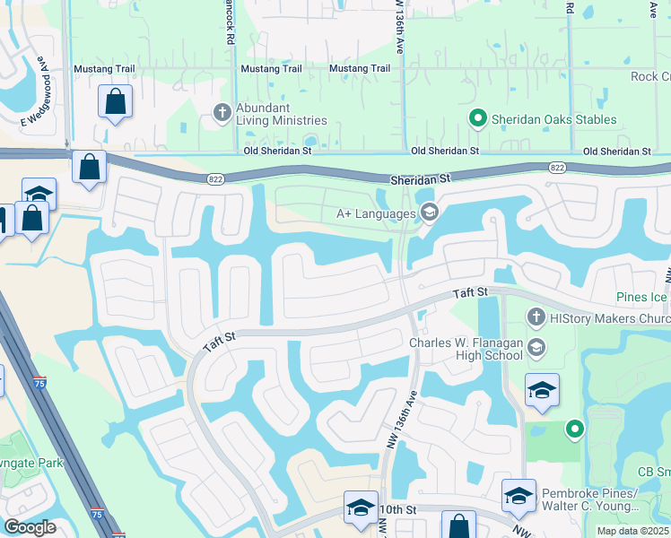 map of restaurants, bars, coffee shops, grocery stores, and more near 13781 Northwest 19th Street in Pembroke Pines