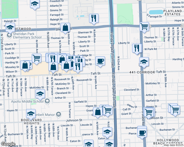map of restaurants, bars, coffee shops, grocery stores, and more near in Hollywood