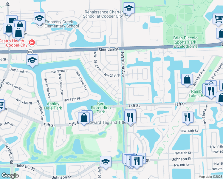 map of restaurants, bars, coffee shops, grocery stores, and more near 10170 Oleander Court in Pembroke Pines