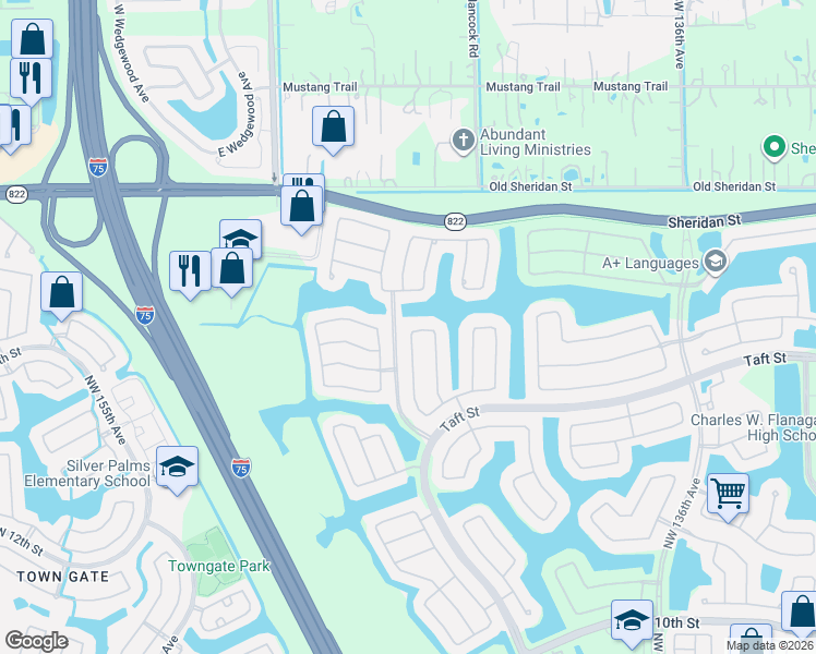 map of restaurants, bars, coffee shops, grocery stores, and more near 14041 Northwest 19th Street in Pembroke Pines