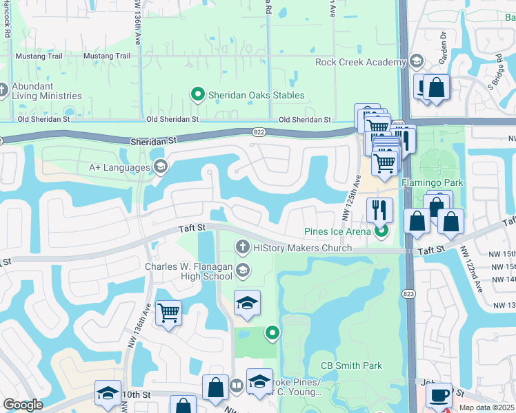 map of restaurants, bars, coffee shops, grocery stores, and more near 12959 Northwest 18th Manor in Pembroke Pines