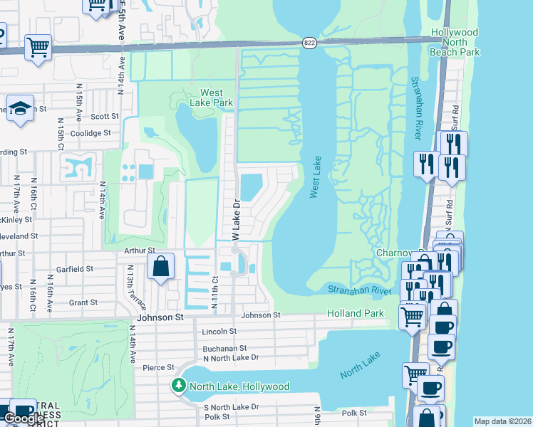 map of restaurants, bars, coffee shops, grocery stores, and more near 1571 Weeping Willow Way in Hollywood