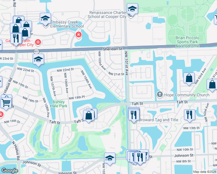 map of restaurants, bars, coffee shops, grocery stores, and more near 1890 Sea Grape Avenue in Pembroke Pines