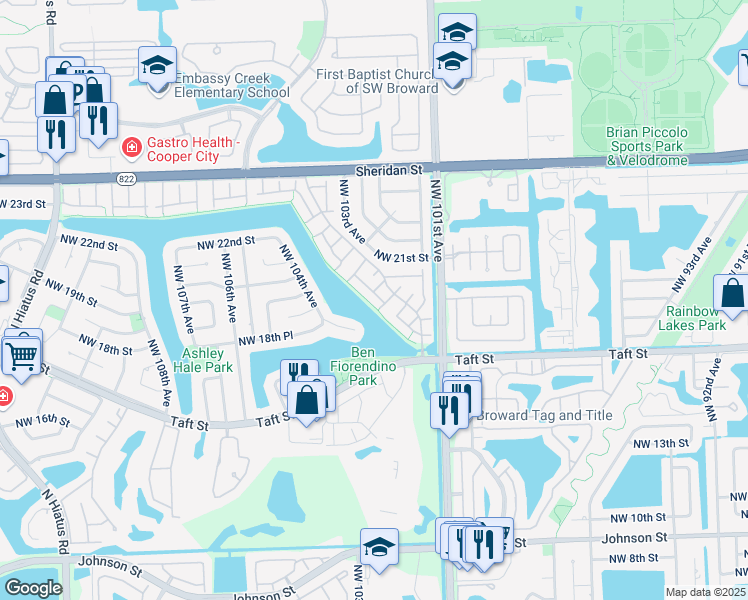 map of restaurants, bars, coffee shops, grocery stores, and more near 1890 Sea Grape Avenue in Pembroke Pines