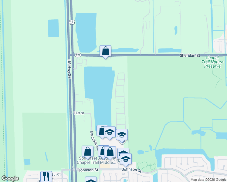 map of restaurants, bars, coffee shops, grocery stores, and more near 1998 Northwest 208th Way in Pembroke Pines