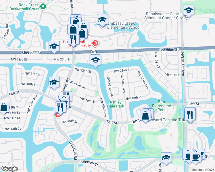 map of restaurants, bars, coffee shops, grocery stores, and more near 1960 Northwest 107th Avenue in Pembroke Pines
