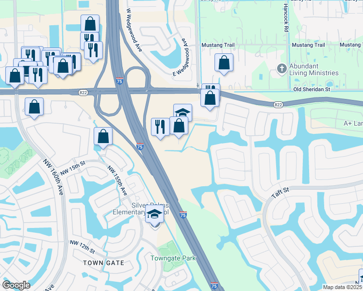 map of restaurants, bars, coffee shops, grocery stores, and more near 1931 NW 150th Ave in Pembroke Pines