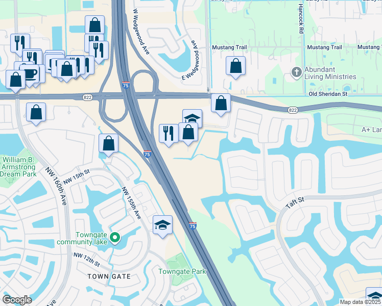 map of restaurants, bars, coffee shops, grocery stores, and more near 1931 Northwest 150th Avenue in Pembroke Pines