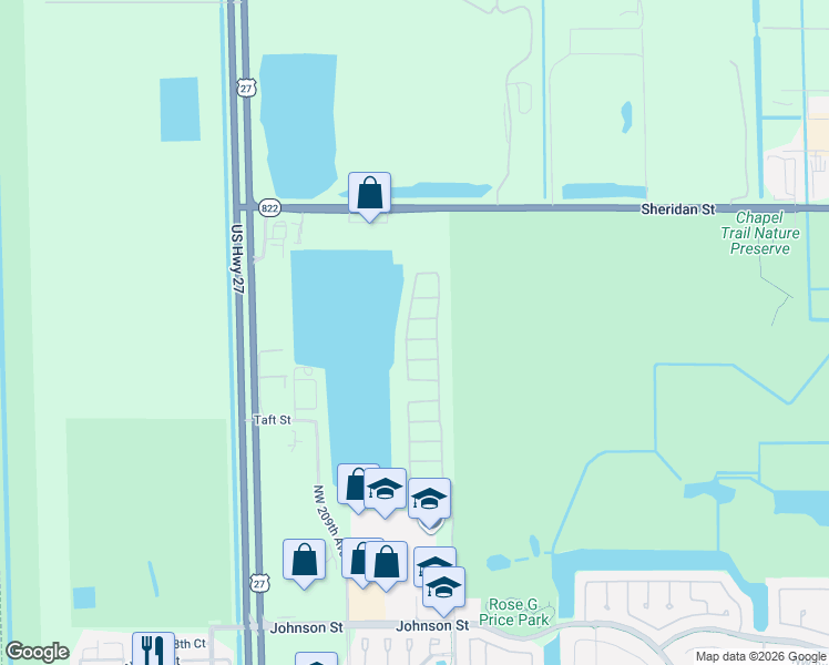 map of restaurants, bars, coffee shops, grocery stores, and more near 1998 Northwest 208th Way in Pembroke Pines