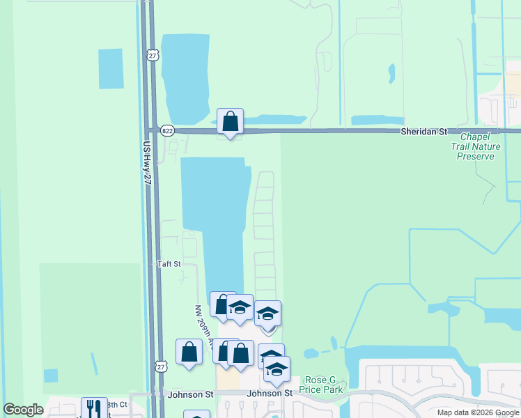 map of restaurants, bars, coffee shops, grocery stores, and more near 1998 Northwest 208th Way in Pembroke Pines