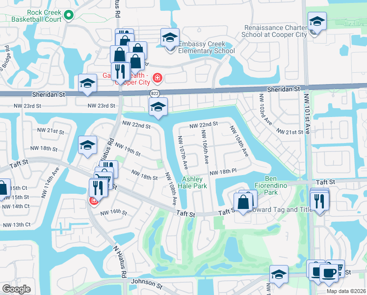 map of restaurants, bars, coffee shops, grocery stores, and more near 1960 Northwest 107th Avenue in Pembroke Pines