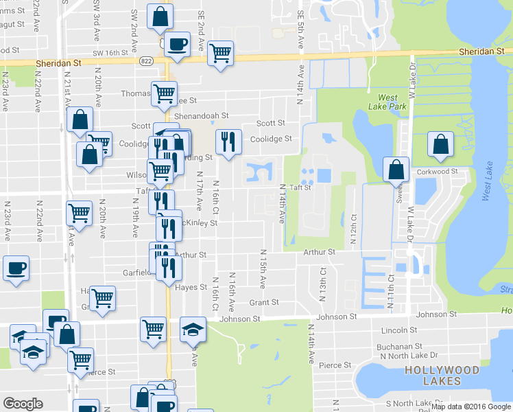 map of restaurants, bars, coffee shops, grocery stores, and more near 1529 Gabriel Street in Hollywood