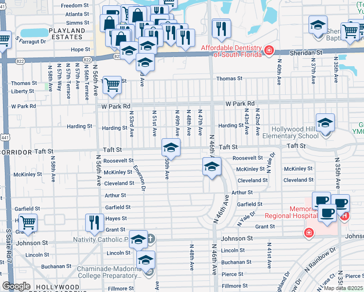 map of restaurants, bars, coffee shops, grocery stores, and more near 4906 Taft Street in Hollywood