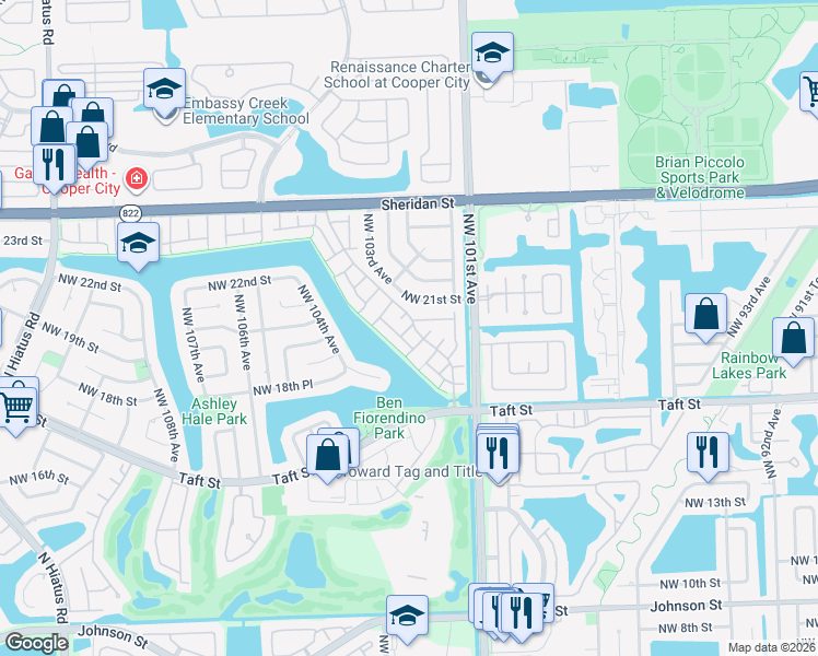 map of restaurants, bars, coffee shops, grocery stores, and more near 1890 Sea Grape Avenue in Pembroke Pines
