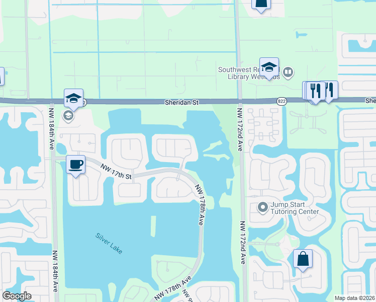 map of restaurants, bars, coffee shops, grocery stores, and more near 17801 Northwest 19th Street in Pembroke Pines