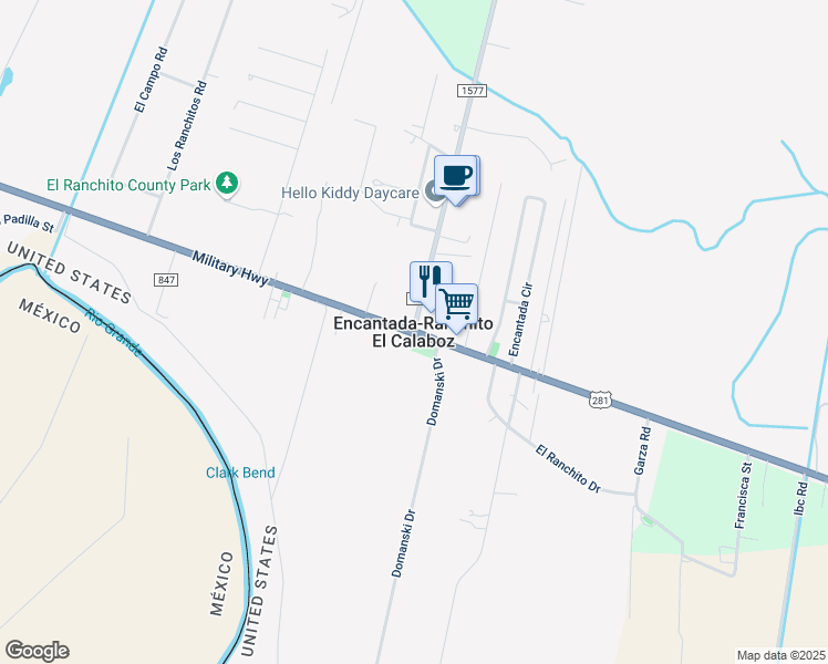map of restaurants, bars, coffee shops, grocery stores, and more near in Encantada-Ranchito El Calaboz