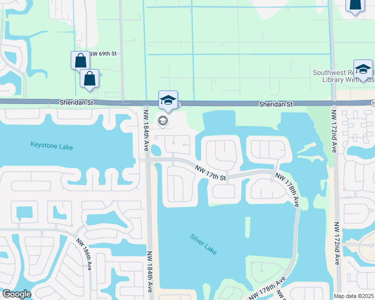 map of restaurants, bars, coffee shops, grocery stores, and more near 18200 Northwest 19th Street in Pembroke Pines