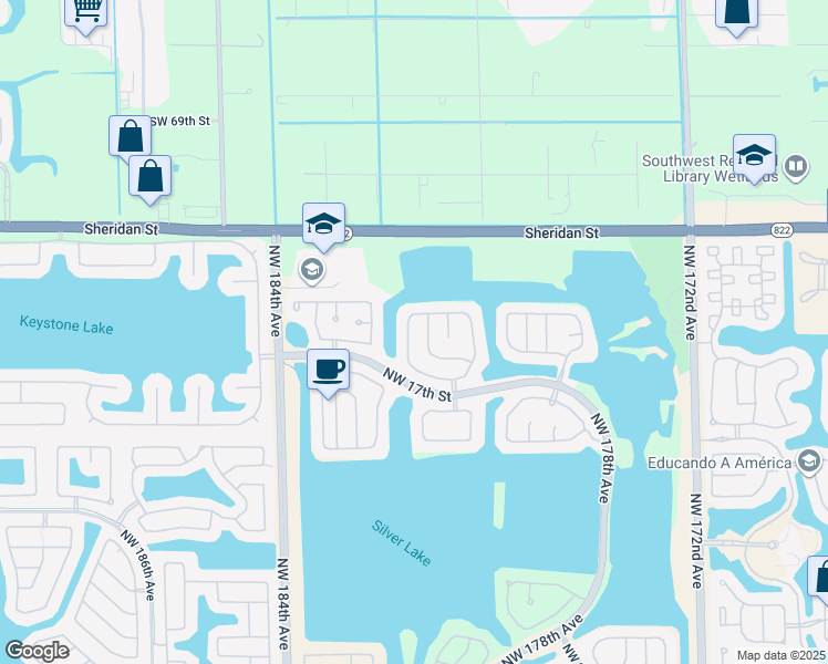 map of restaurants, bars, coffee shops, grocery stores, and more near 2017 Northwest 182nd Avenue in Pembroke Pines