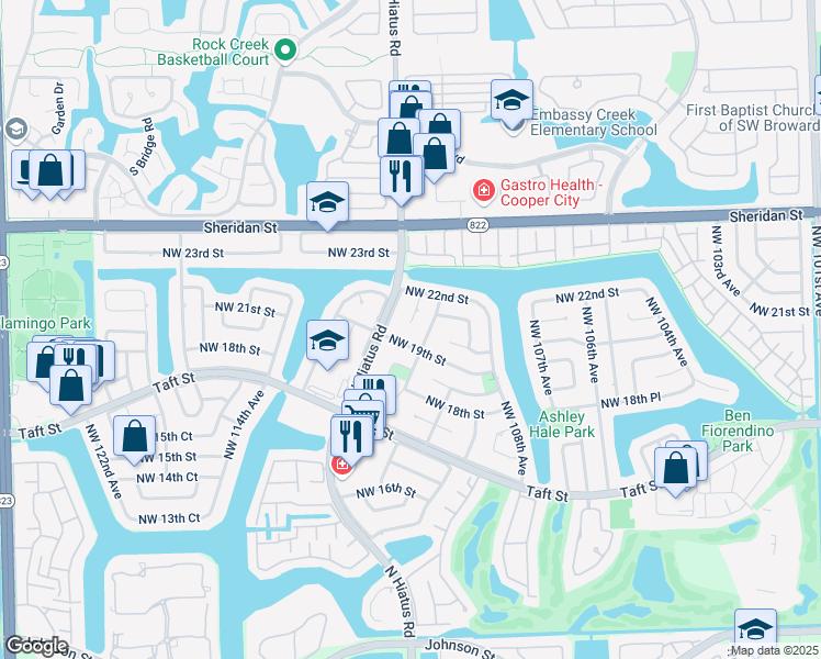 map of restaurants, bars, coffee shops, grocery stores, and more near 2010 Northwest 111th Terrace in Pembroke Pines