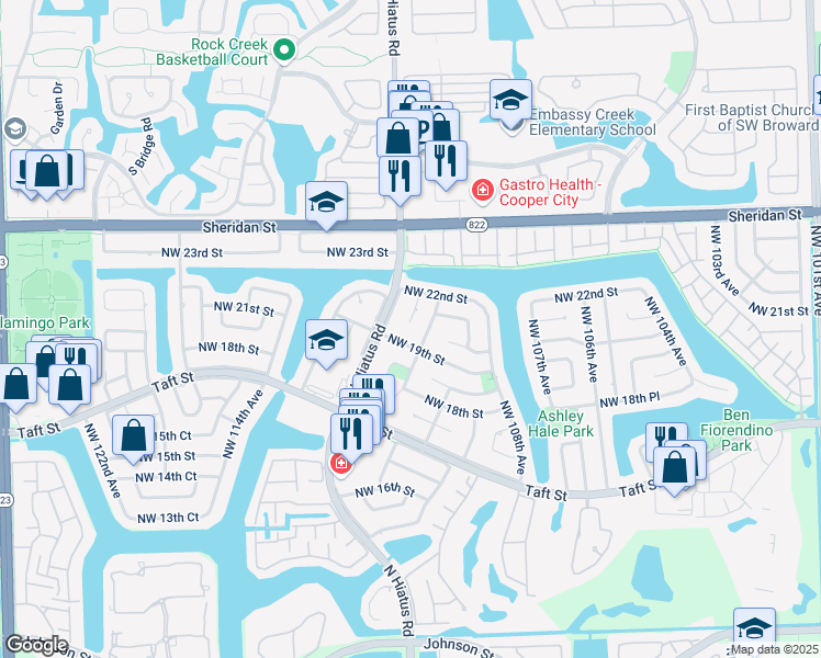 map of restaurants, bars, coffee shops, grocery stores, and more near 2010 Northwest 111th Terrace in Pembroke Pines