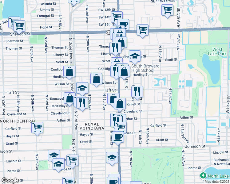 map of restaurants, bars, coffee shops, grocery stores, and more near in Hollywood